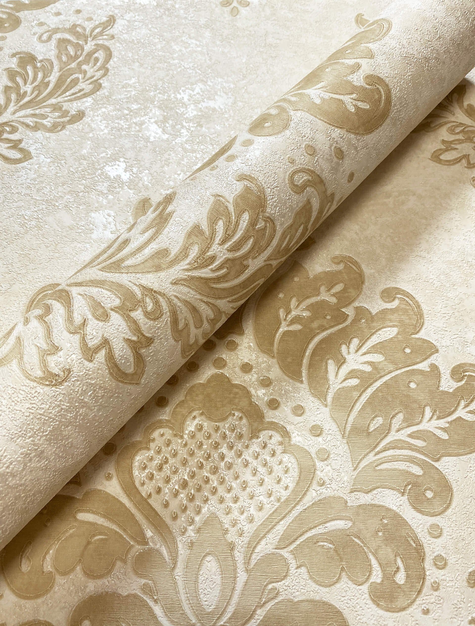 Newroom Vliestapete, Beige Tapete Barock Ornament - Barocktapete Creme Braun Glamour Modern Prunk für Wohnzimmer Schlafzimmer Küche