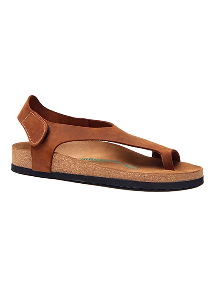 Comfortfusse Leder-Zehensandalen in Braun günstig kaufen