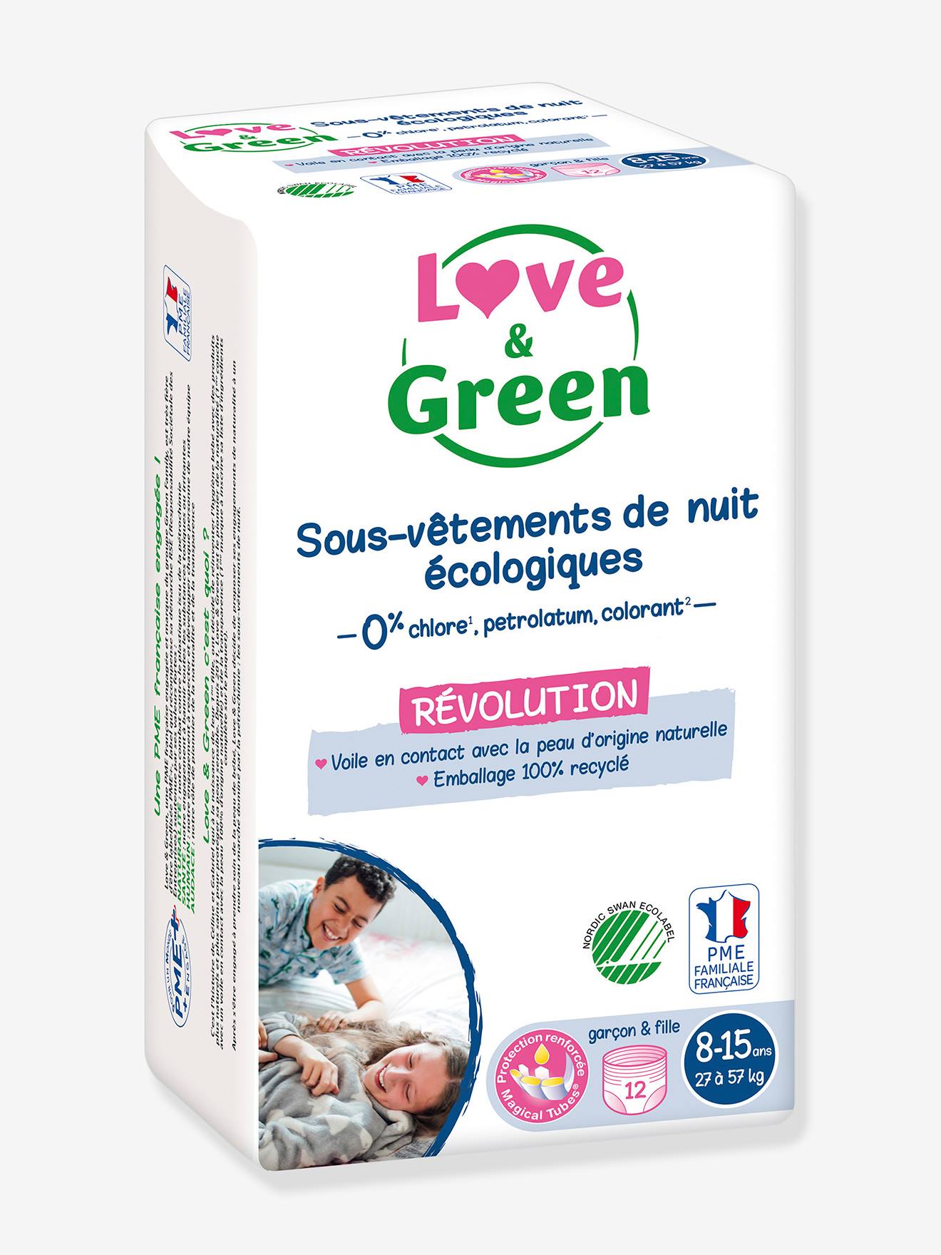 Sous-vêtements de nuit écologiques x12 / 8-15 ans LOVE&GREEN blanc