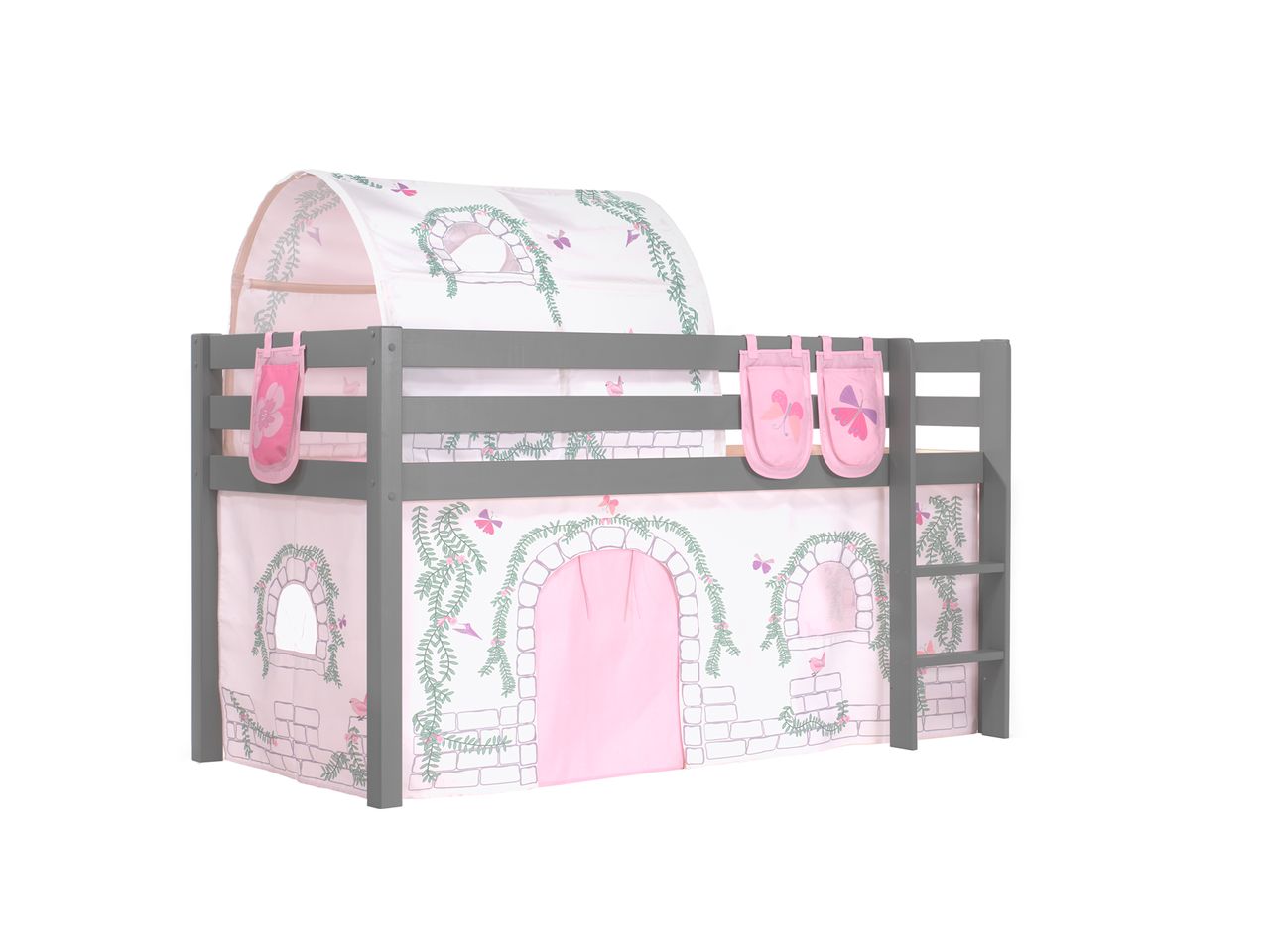 VIPACK Spielbett Pino mit Textilset Vorhang, Tunnel und 3 Taschen 