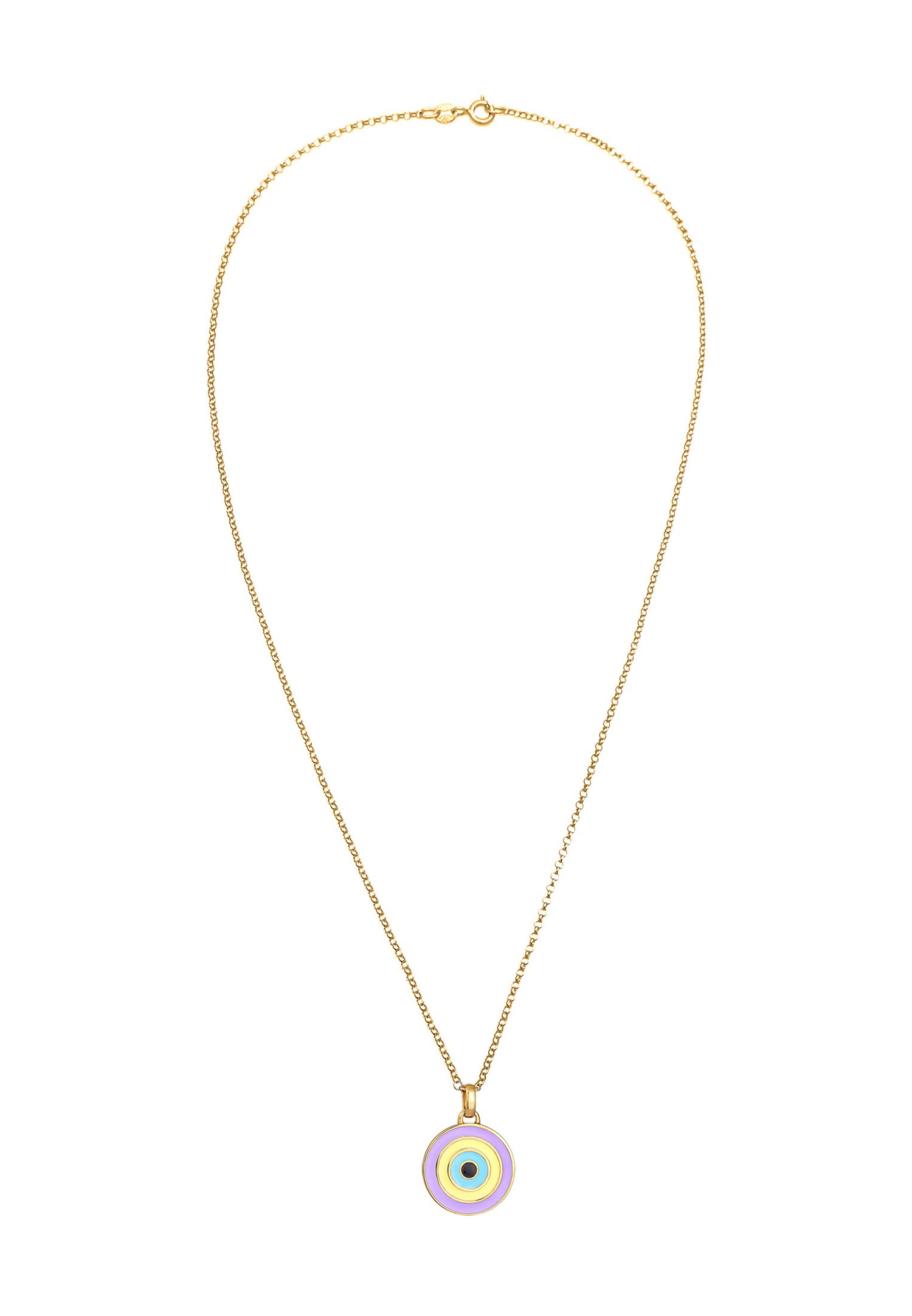 Ciondolo a disco con occhio di Allah da donna, in stile pastello, con smalto, in argento sterling 925 placcato oro.