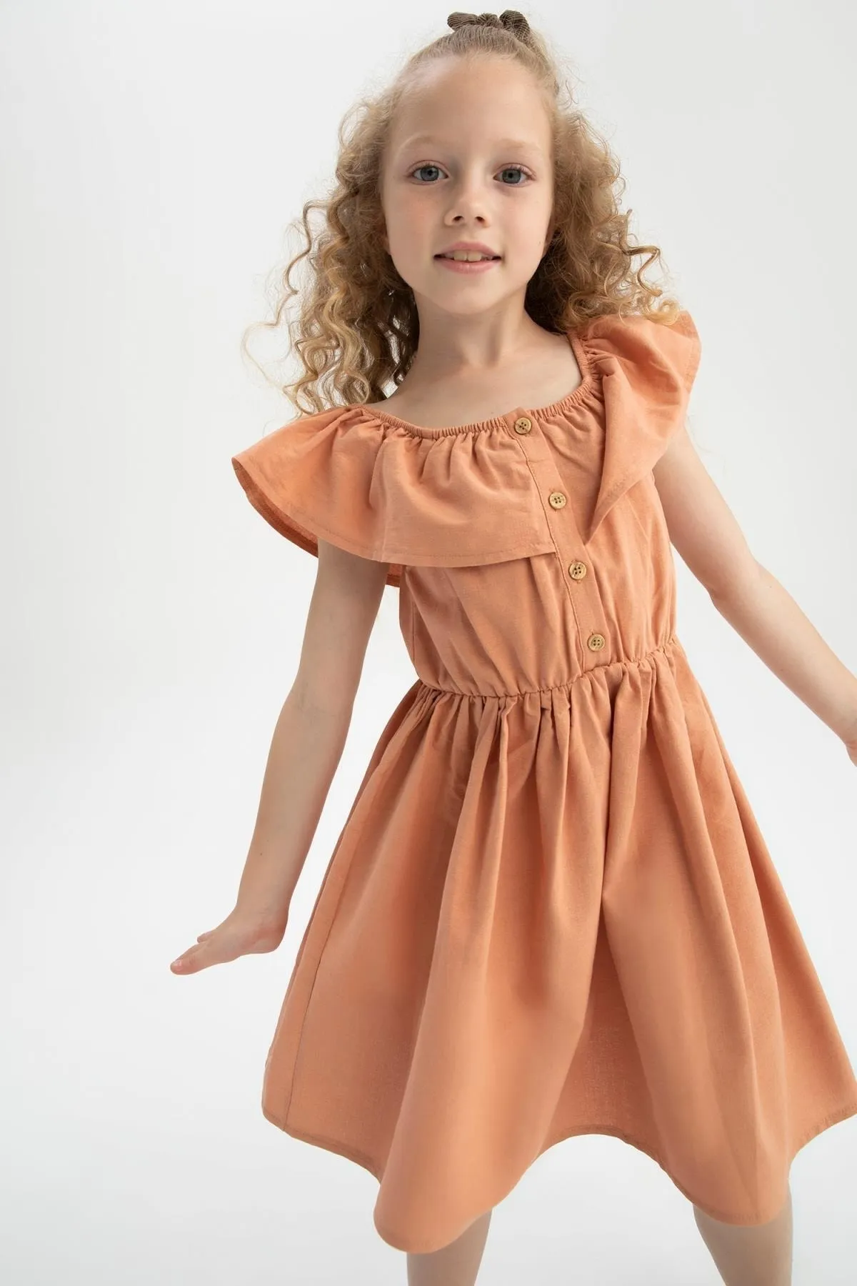 DeFacto  Flexibles, kurzes, ärmelloses Popeline-Kleid mit Carmen-Kragen für Mädchen