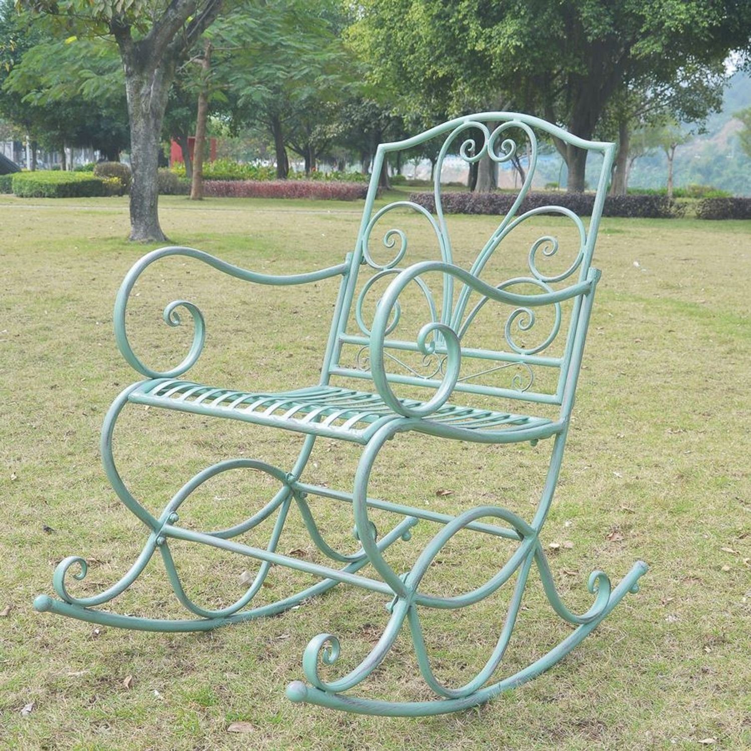 BURI Schaukelstuhl Metall Schaukelstuhl Antik-Grün Gartenstuhl Gartenmöbel Schwingsessel