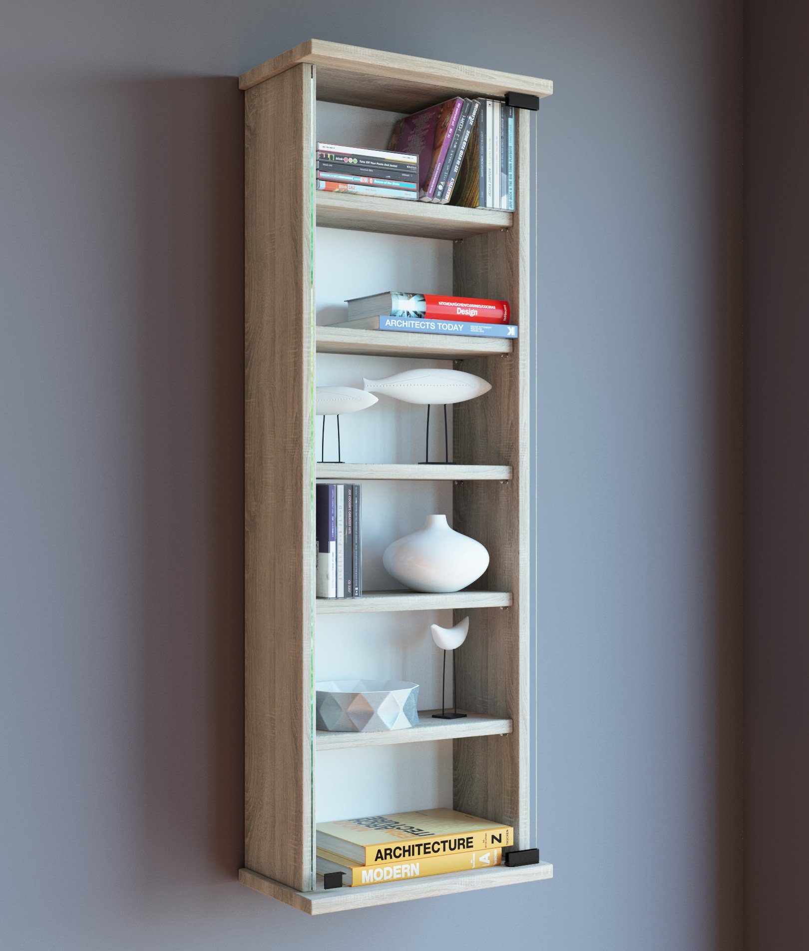 VCM CD-Regal Holz CD DVD Wandregal Schrank Loposa Glastür, 1-tlg.