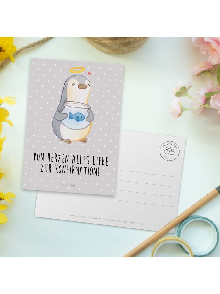 Mr. & Mrs. Panda Postkarte Pinguin Fisch mit Spruch in Grau Pastell günstig kaufen onesize