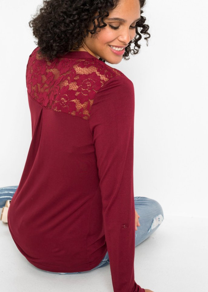 Henleyshirt mit Spitzeneinsatz