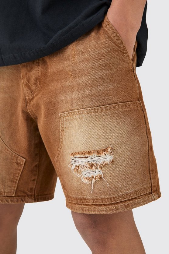 Lockere Jeansshorts in Braun