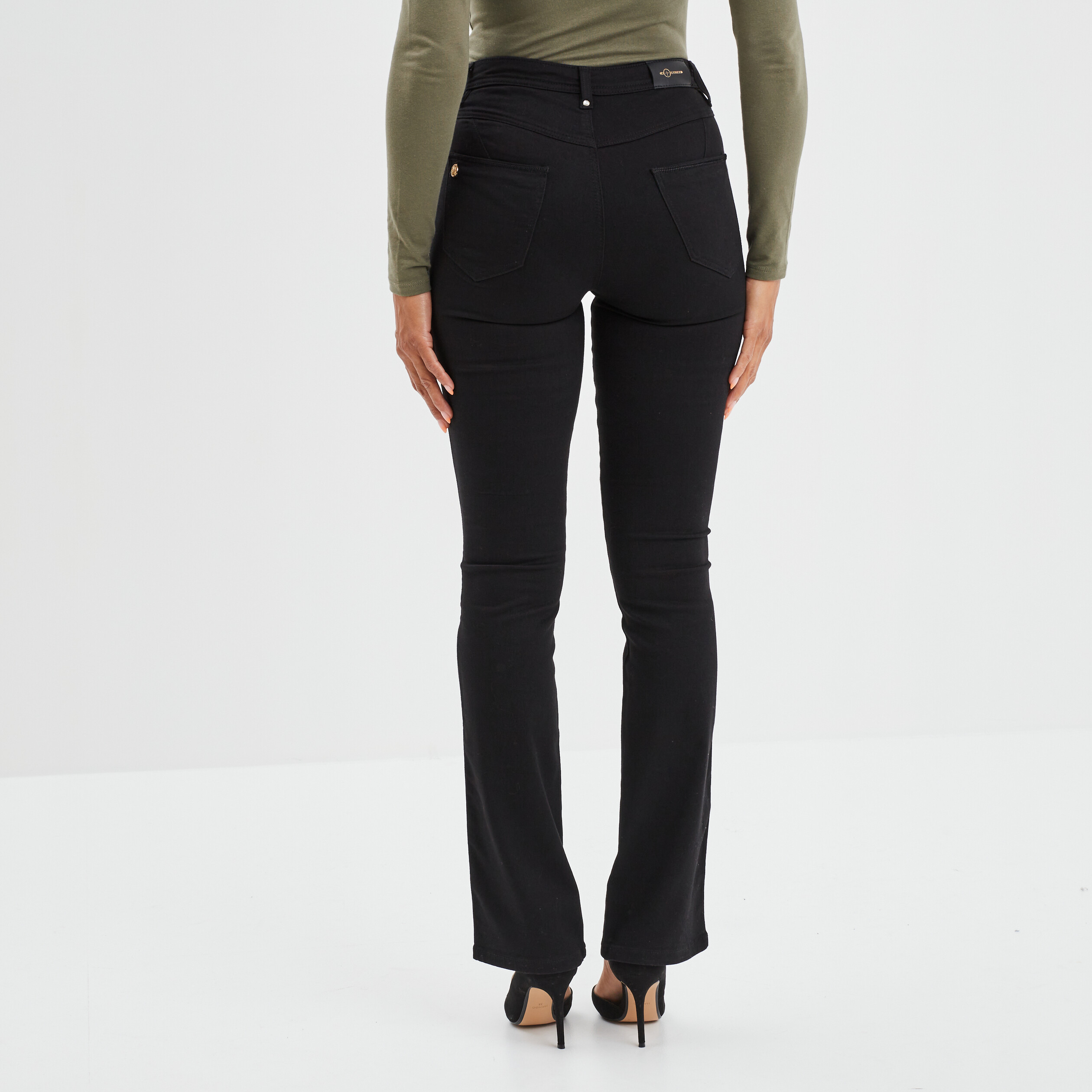 Jeans bootcut liserés métallisés denim noir femme | La Halle