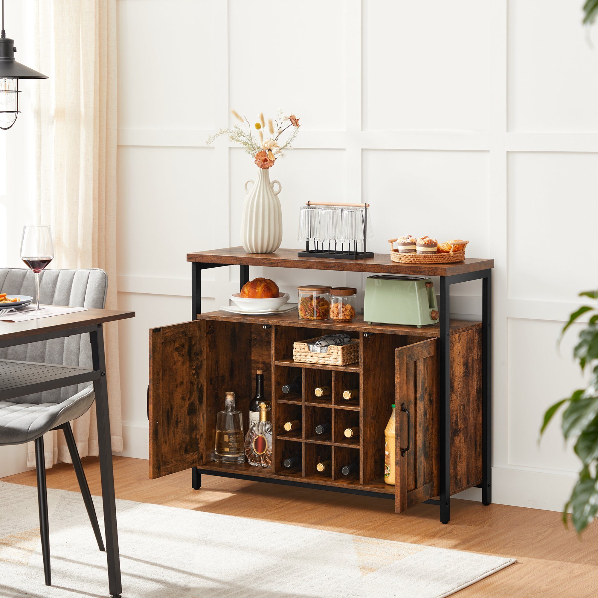 VASAGLE Sideboard Küchenschrank, 100 x 35 x 81,4 cm, mit 2 Türen, vintage