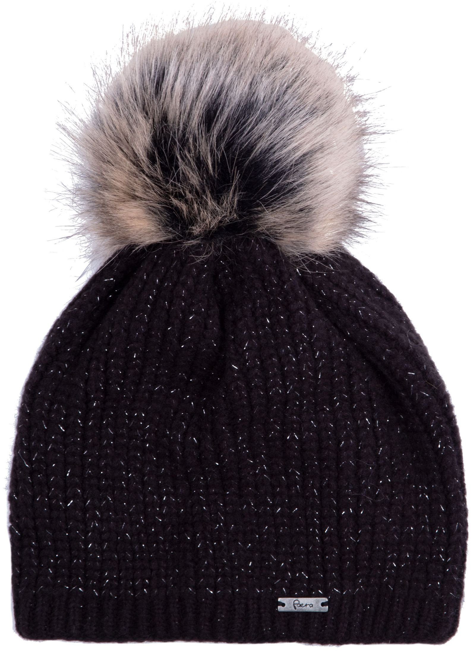 Faera Bommelmütze (1-St) Damen Wintermütze gefüttert Glitzer Winter Beanie Strickmütze