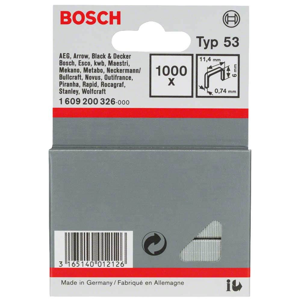 Grampos BOSCH de 6 mm - pacote com 1000 unidades, adequados para PTK14E 1609200326