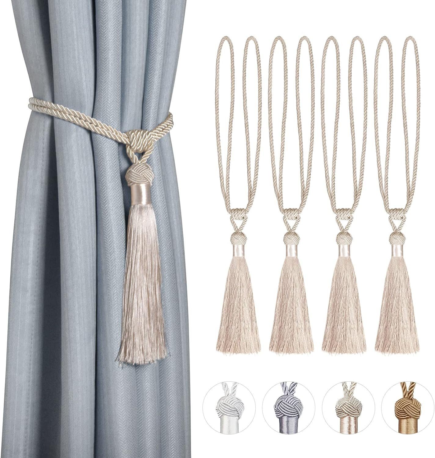 Raffhalter Vorhanghalter Raffhalter Seil mit Quaste Vorhang Tiebacks 4 Stück, FELIXLEO