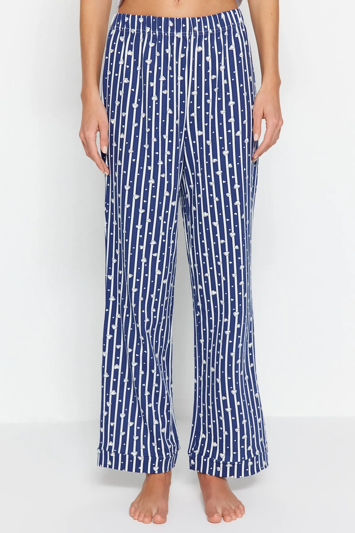 Trendyol Collection  Marineblaue, gestreifte, gestrickte Pyjamahose aus Baumwolle THMSS23PJ00002