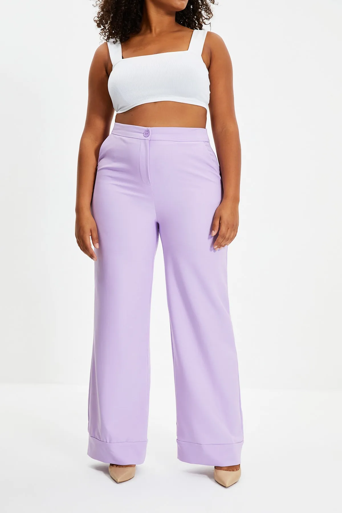 Trendyol Collection  Fliederfarbene Hose mit weitem Bein/Webhose mit weitem Bein TWOSS19ST0179