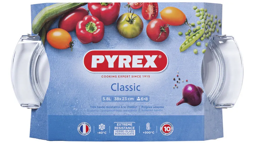 PYREX Borosilikat Glas Bräter oval 4,5 Liter mit Deckel