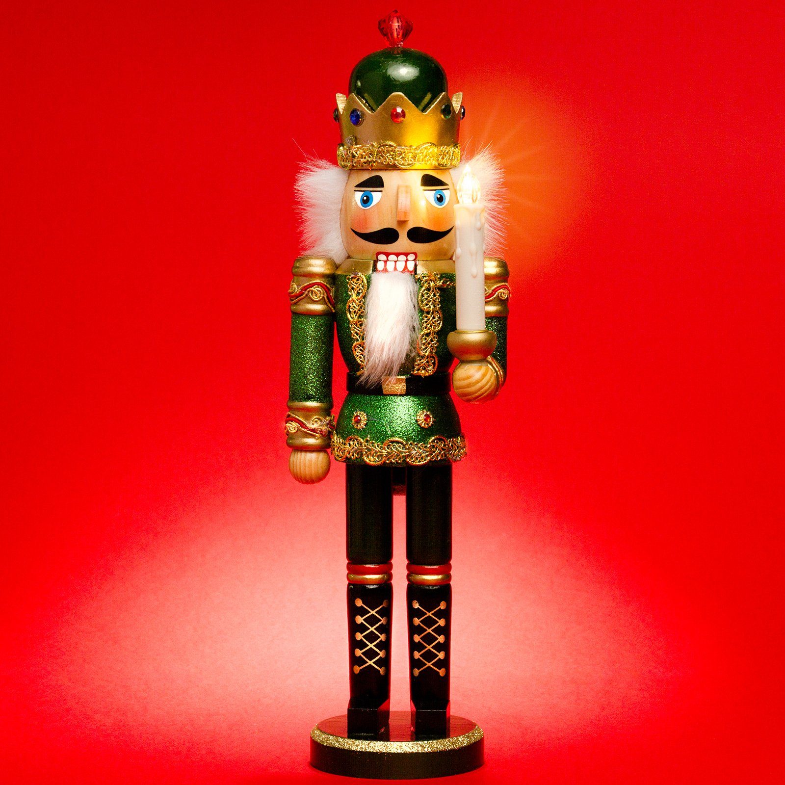 SIKORA Weihnachtsfigur NK-C XL Glitzer Deko Nussknacker aus Holz mit LED Kerze