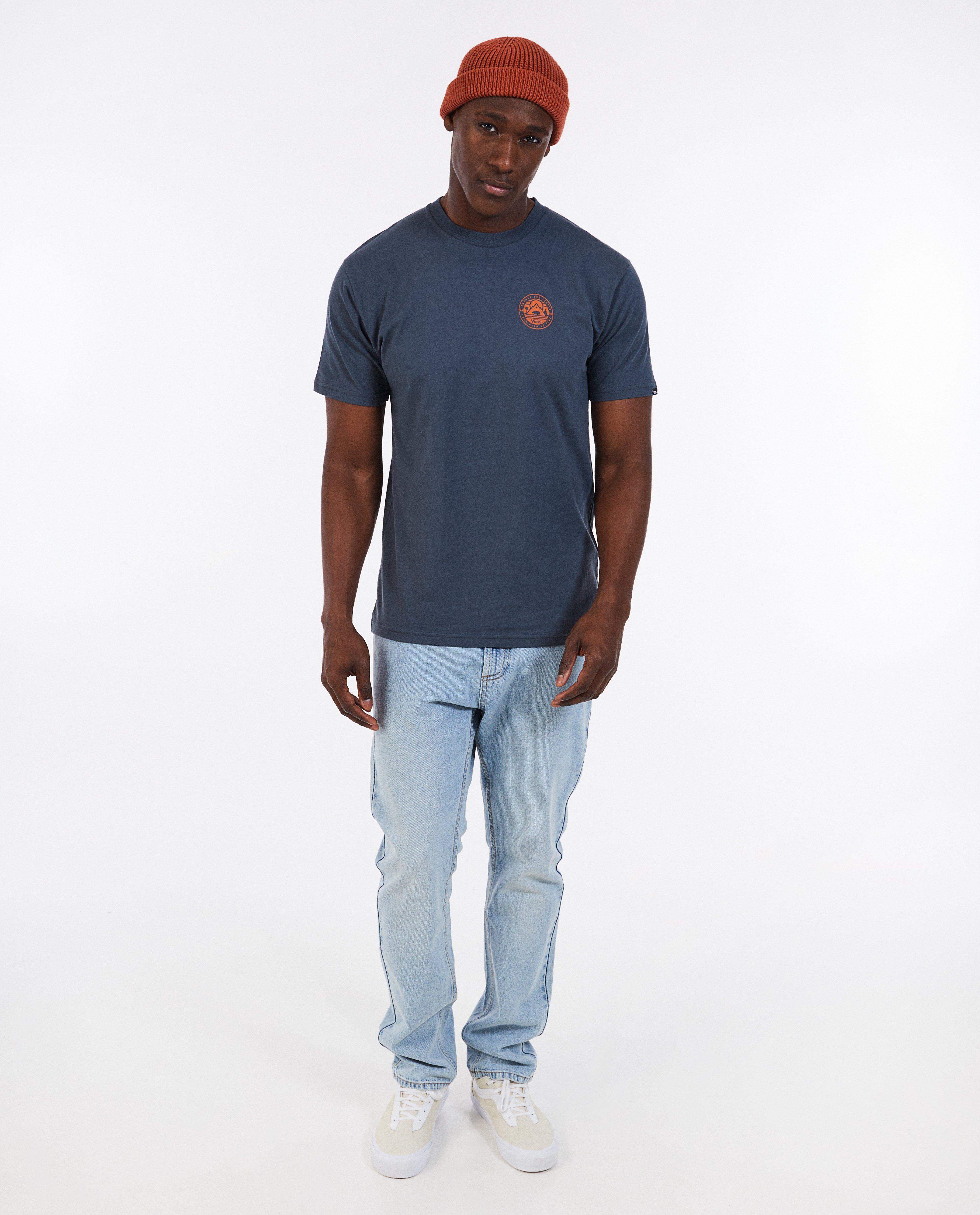 Tricou Vans gri închis cu imprimeu albastru închis