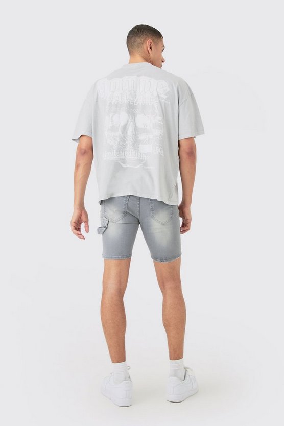 Zerrissene Skinny Stretch Jeansshorts in Antik-Grau