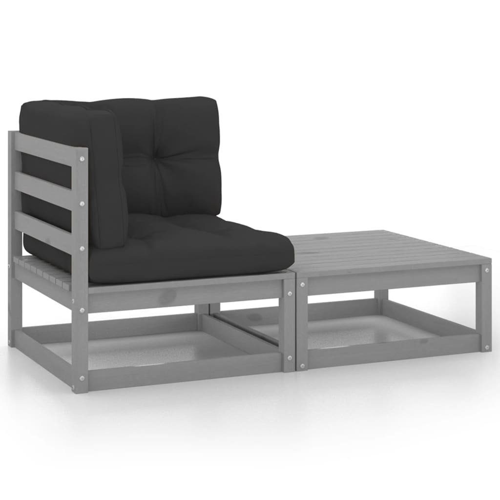 vidaXL Loungesofa 2-tlg. Garten-Lounge-Set mit Kissen Grau Kiefer Massivholz, 1 Teile