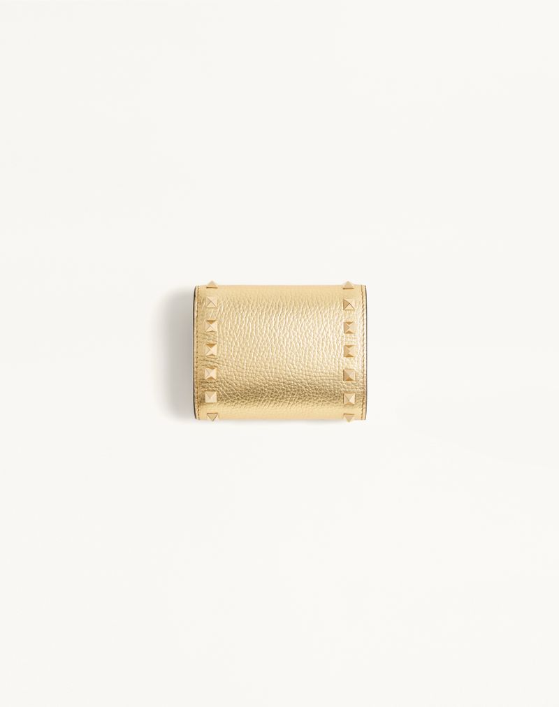 Rockstud Trifold-pung i lamineret Granato-kalveskind