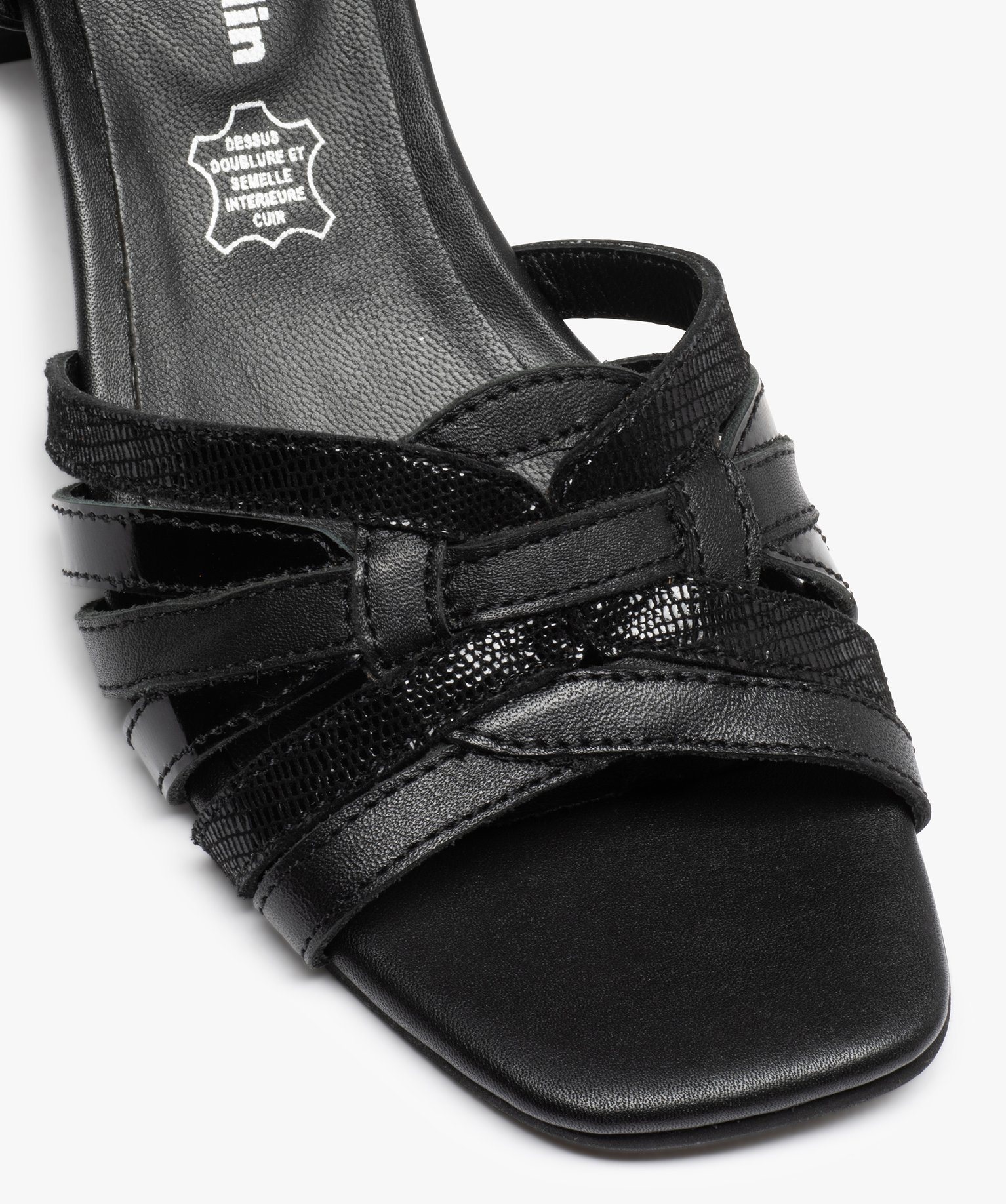 Sandales femme dessus fines brides en cuir – Pierre Cardin noir | GEMO
