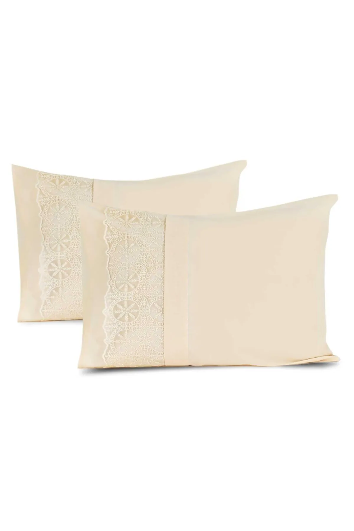 Elart  Cappuccino Elsa Bettbezug-Set für Doppelbett, 100 % natürliche Baumwollspitze, 4 Kissen, 6-teilig
