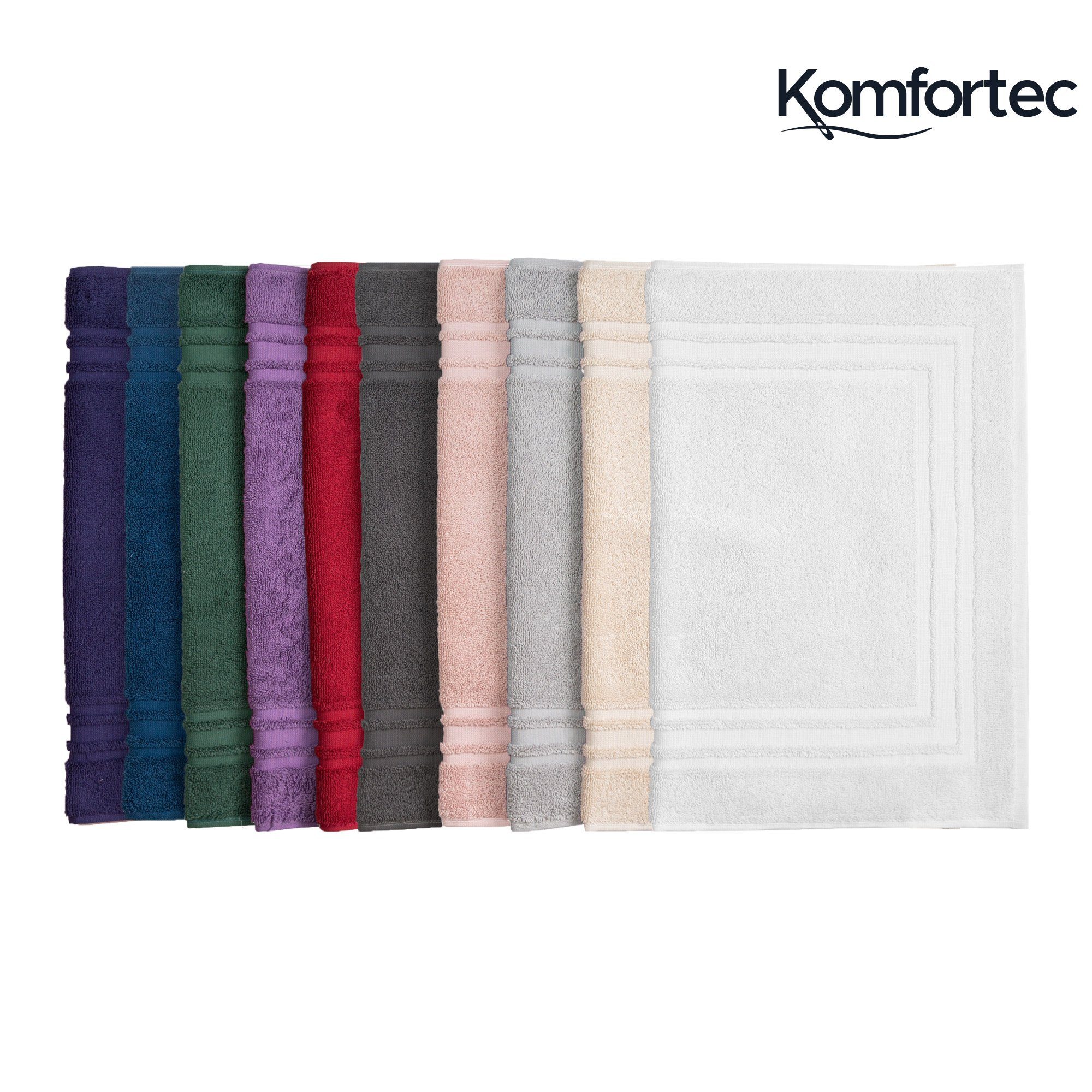 Badematte Badvorleger aus 100% Baumwolle Komfortec, 50x70 cm Duschvorleger, Waschbar Duschmatte, Frottee, Rechteckig, 600 g/m², 2er Set, Saugfähig & Schnelltrocknend