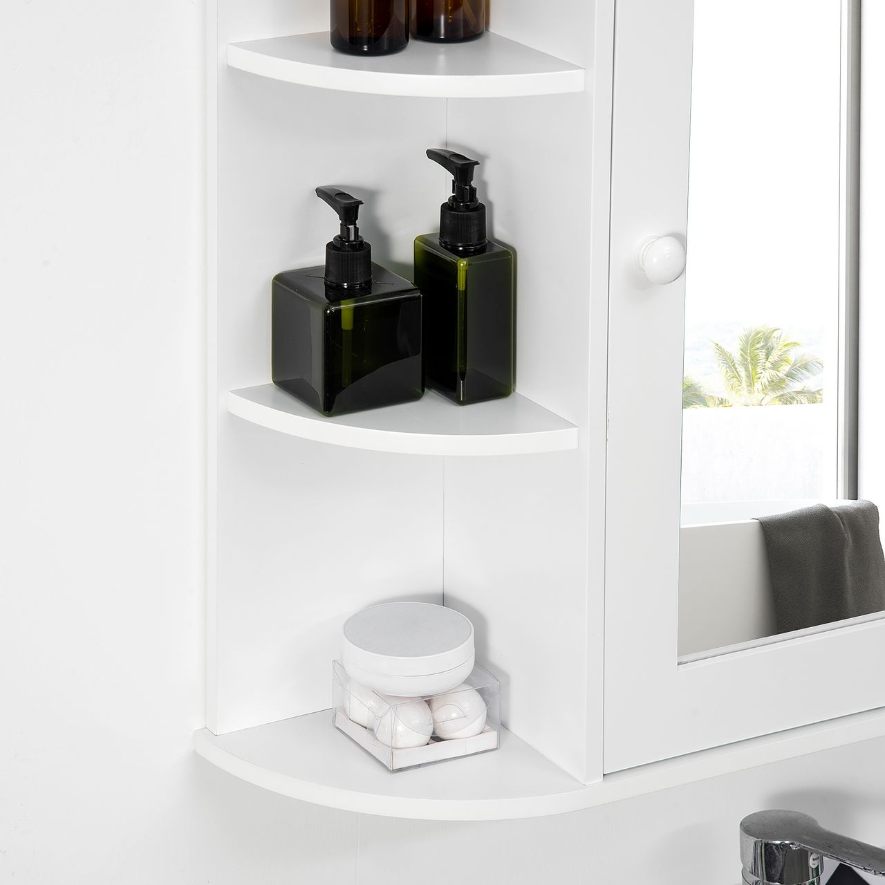 HOMCOM Spiegelschrank Badezimmerregal Badeschrank Wandmontage MDF Weiß