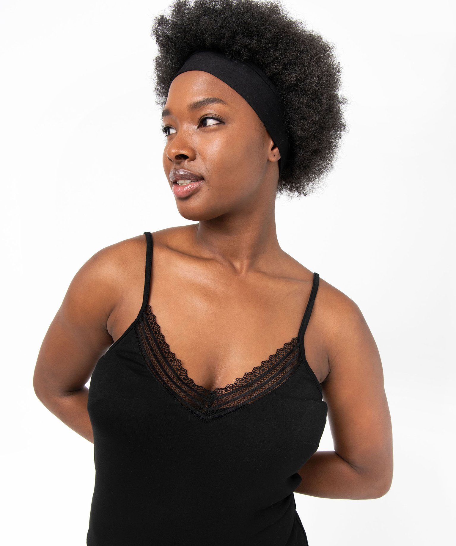 Nuisette femme extensible avec col V dentelle et fines brete... noir | GEMO