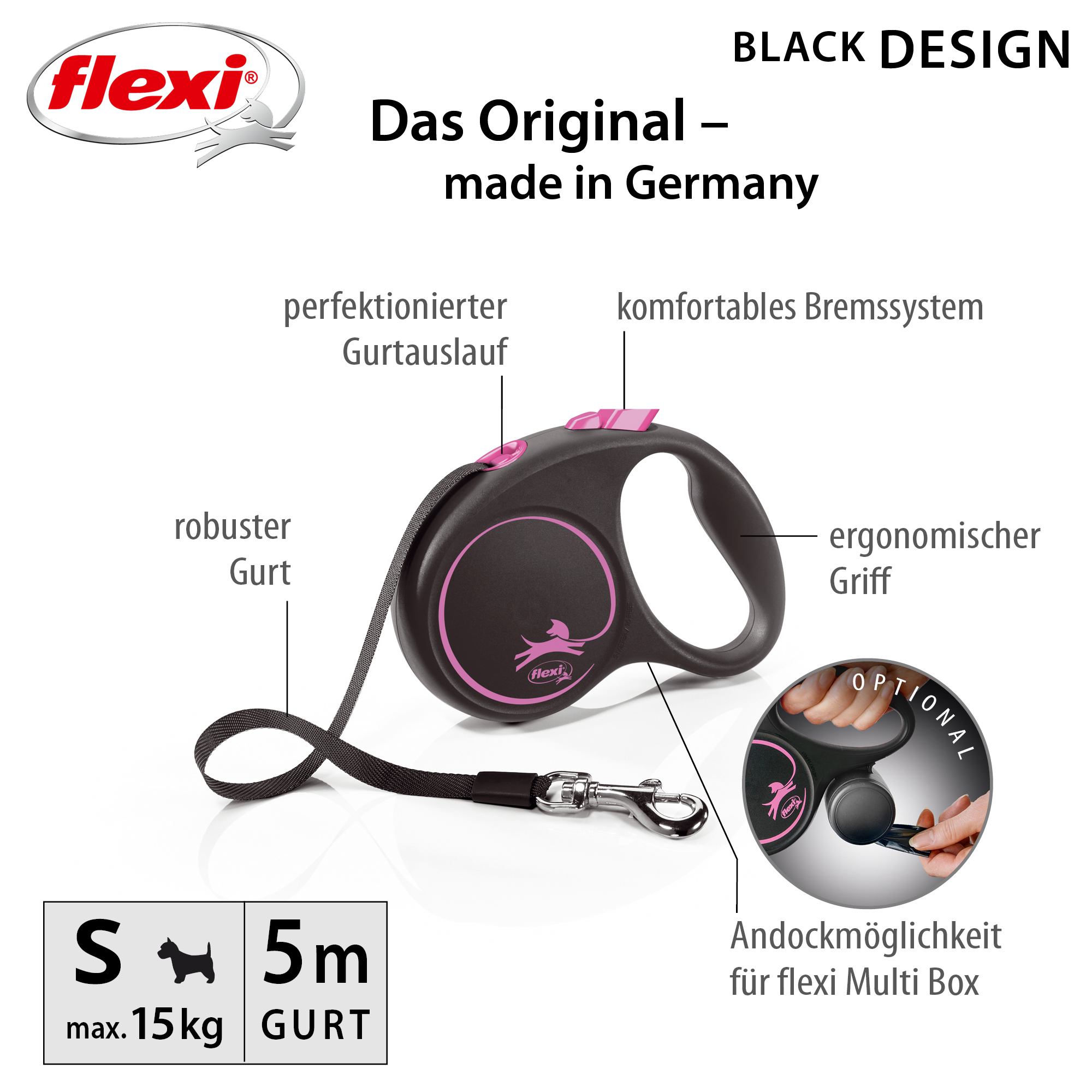 Flexi Hundeleinen Flexi Black Design Gurt pink S, 5 m, 15 kg