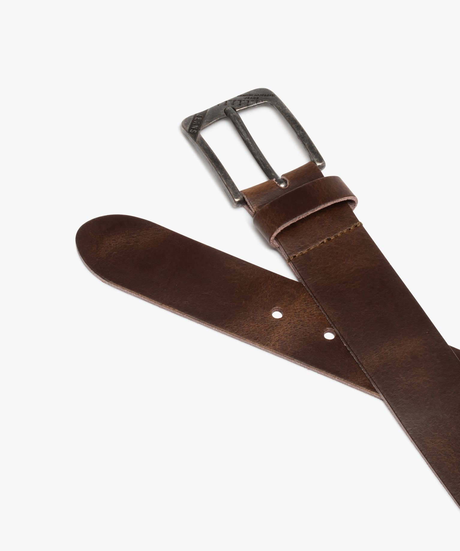 Ceinture homme en cuir avec boucle en métal vieilli marron | GEMO