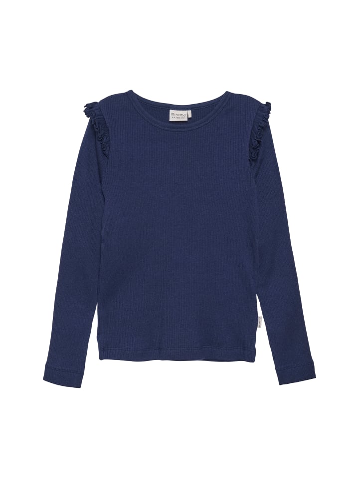Minymo Longsleeve MIT-Shirt LS Rib 6174  Langarmshirt mit Rüschen in Blau günstig kaufen
