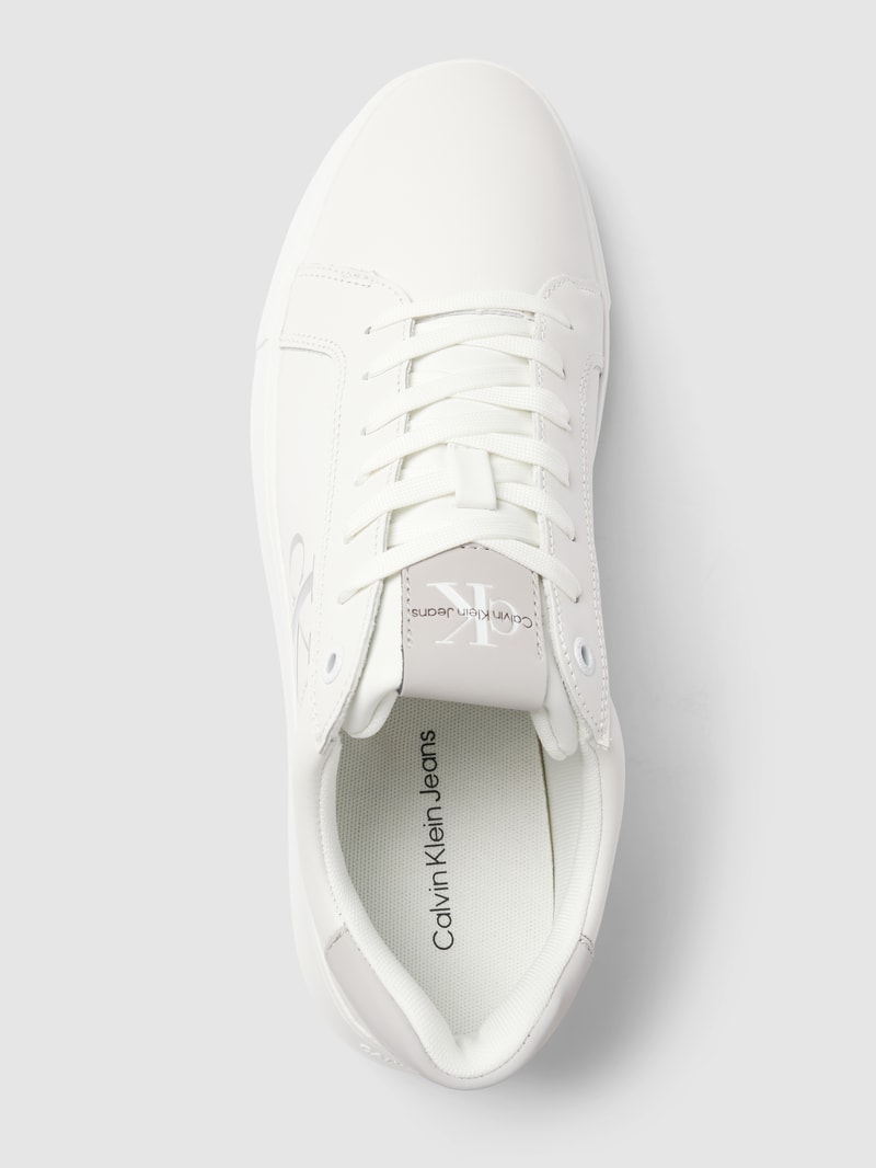Sneaker aus Leder mit Label-Print in weiss