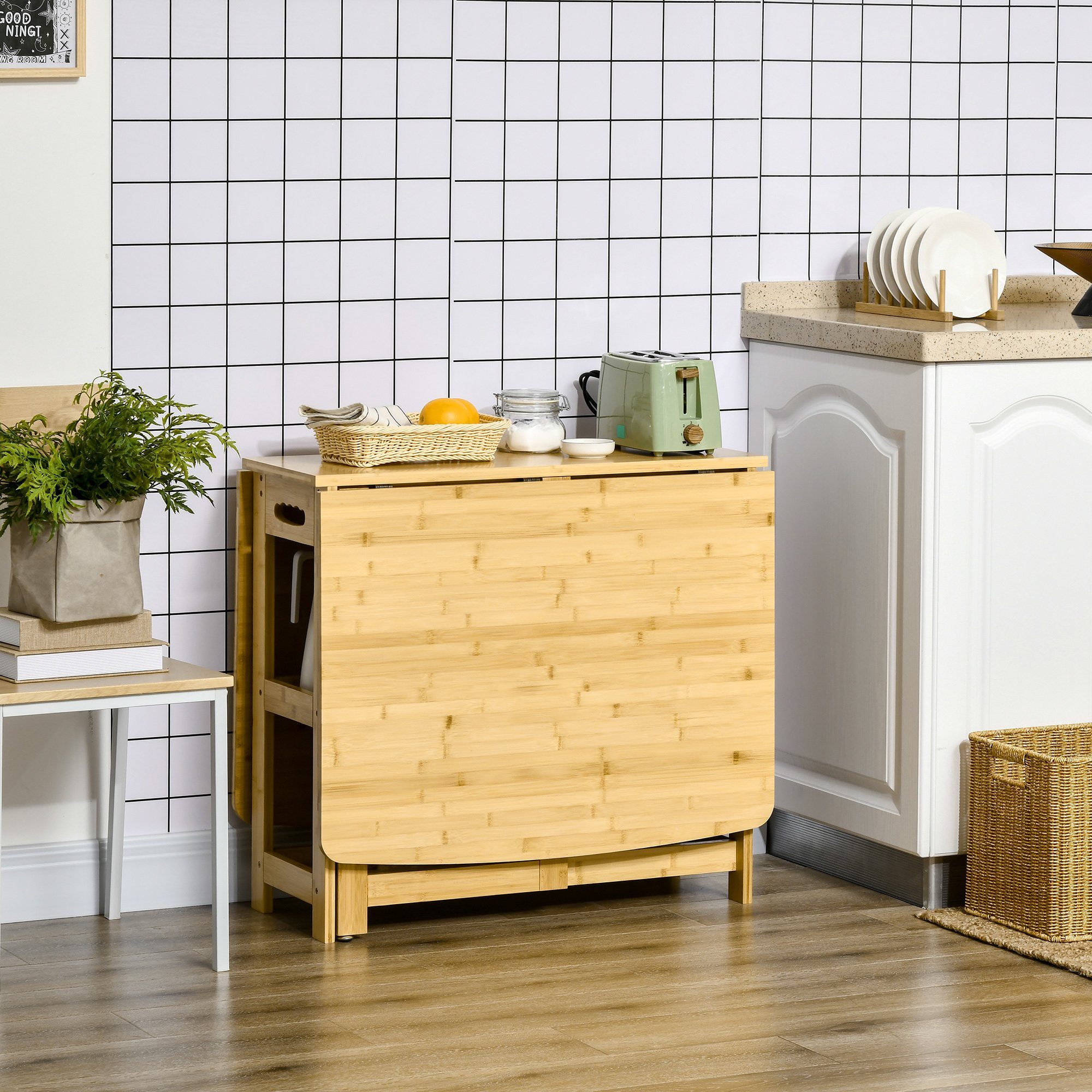 HOMCOM Klapptisch Esstisch, zwei klappbare Seiten, zwei Ablagen, 149,5 x 80 x 73,5cm (Set, 1-St., 1 x Klapptisch), Breite 80 cm