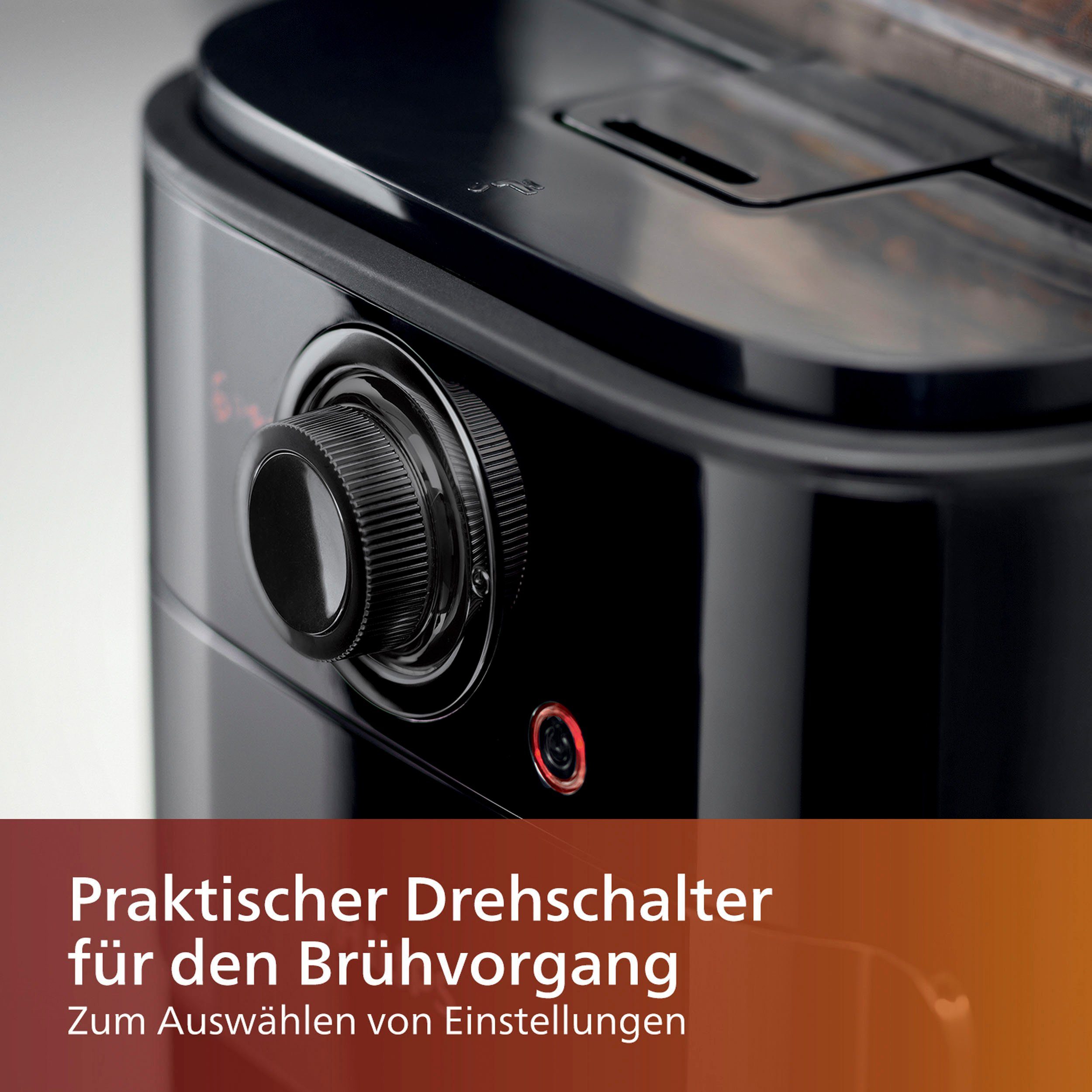 Philips Kaffeemaschine mit Mahlwerk Grind & Brew HD7767/00, aromaversiegeltes Bohnenfach, edelstahl/schwarz