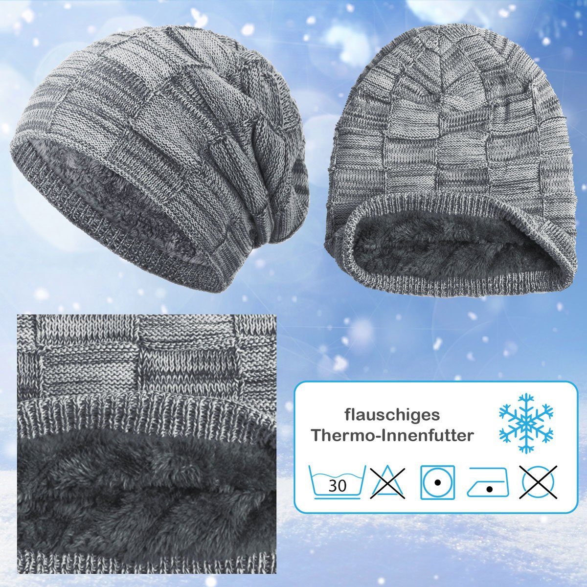 compagno Strickmütze (1-St) Gefütterte Beanie Wintermütze Damen Herren Mütze Haube Winter Herbst