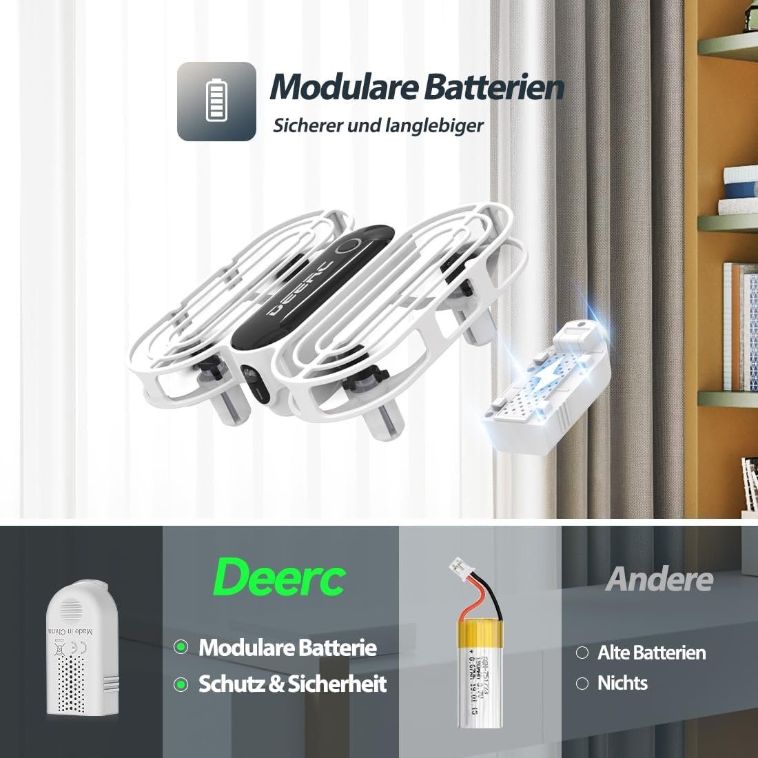 DEERC D11 Mini Kinder RC Quadrocopter mit 2 modulare Akkus Drohne (One-Key-Start 3 Geschwindigkeit Spielzeug Geschenk fürAnfänger Jungen)