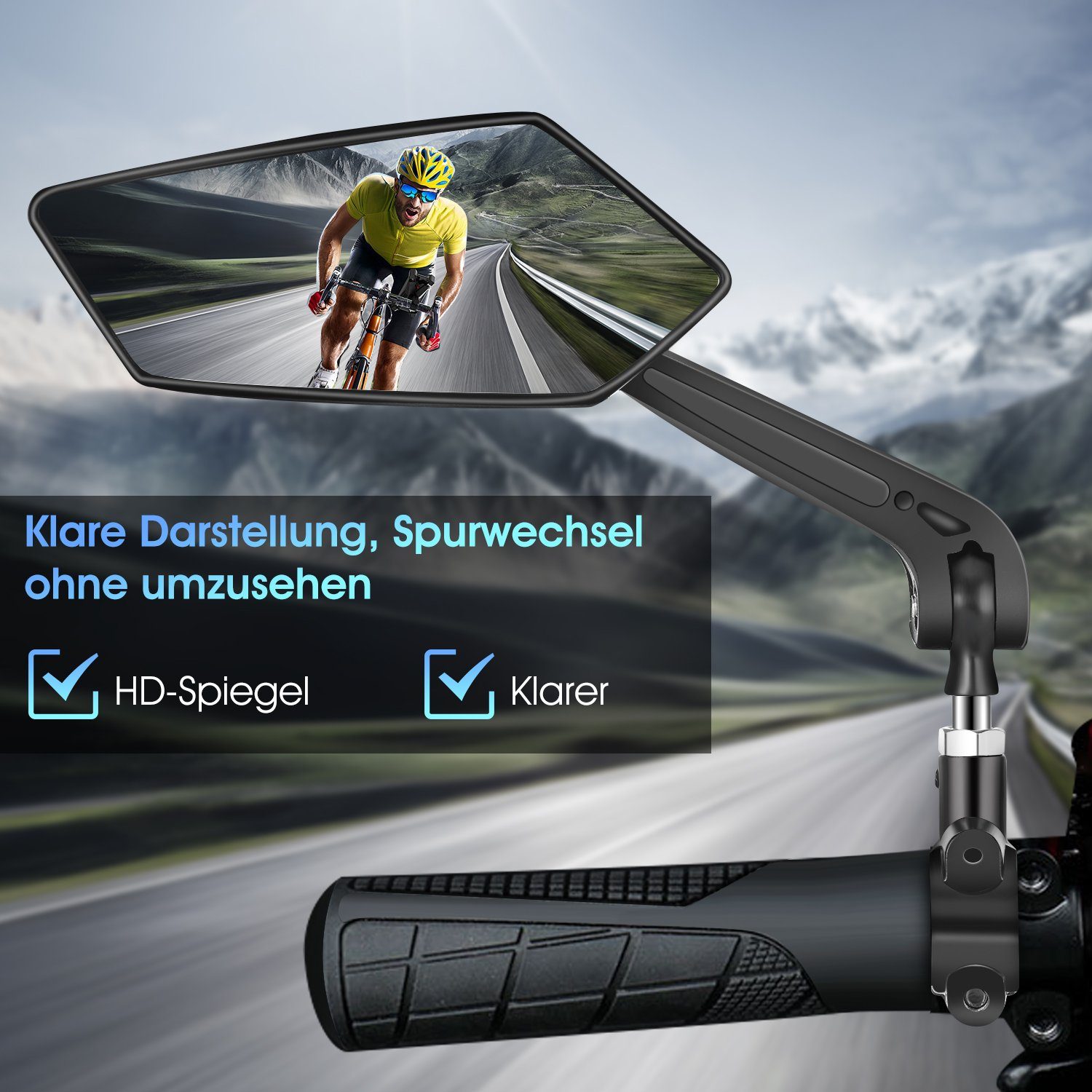 LETGOSPT Fahrradreflektor Fahrradspiegel (rechts+links) mit extra großer Spiegelfläche, (360° verstellbarer Fahrrad Spiegel, für E-Bike & E-Scooter Lenker, schlagfestes Echtglas), schlagfestes Echtglas, 360° verstellbarer Fahrrad Spiegel