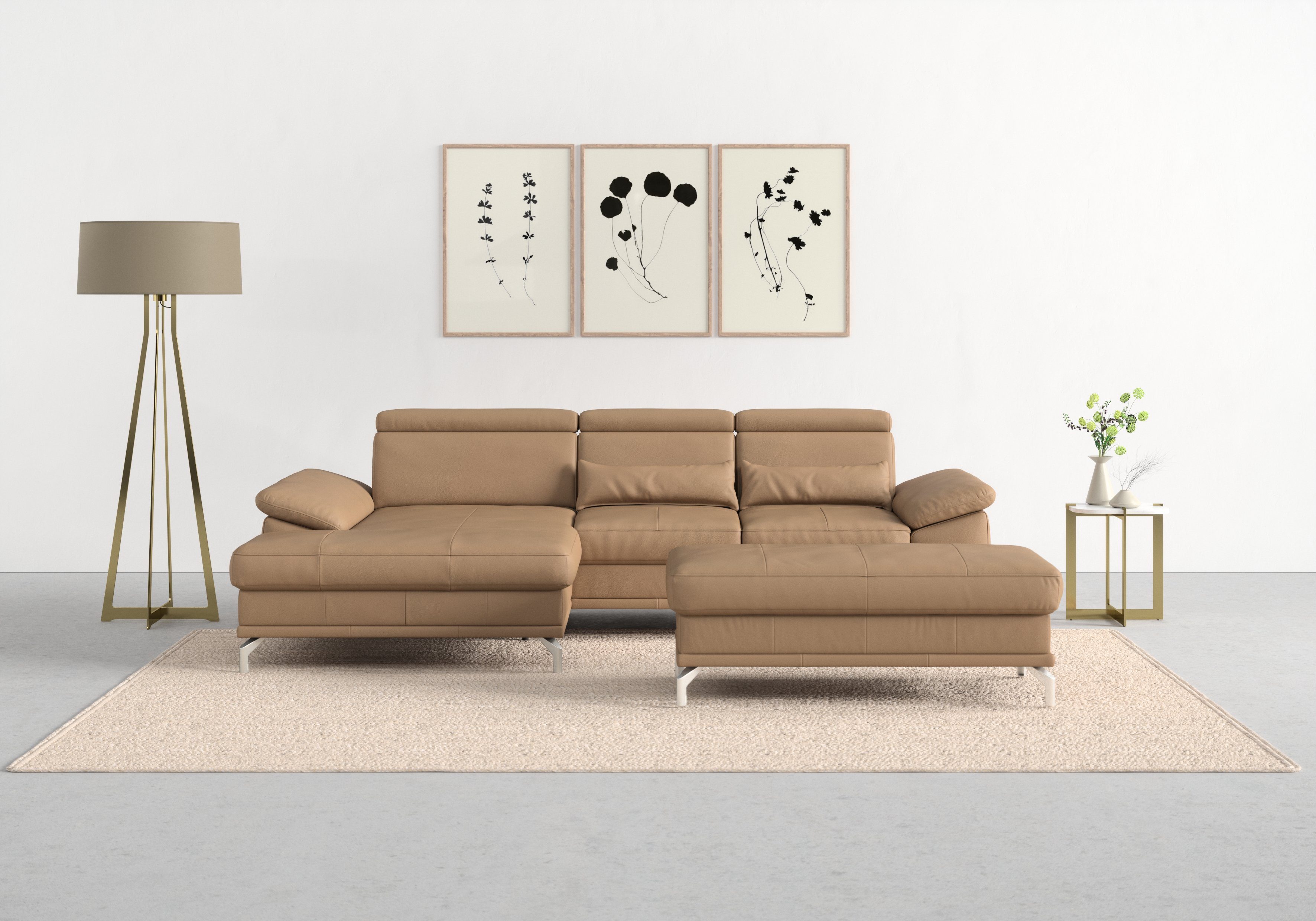 sit&more Ecksofa Cabrio, mit Sitztiefen- und Armteilverstellung sowie Federkern, 2 Nierenkissen