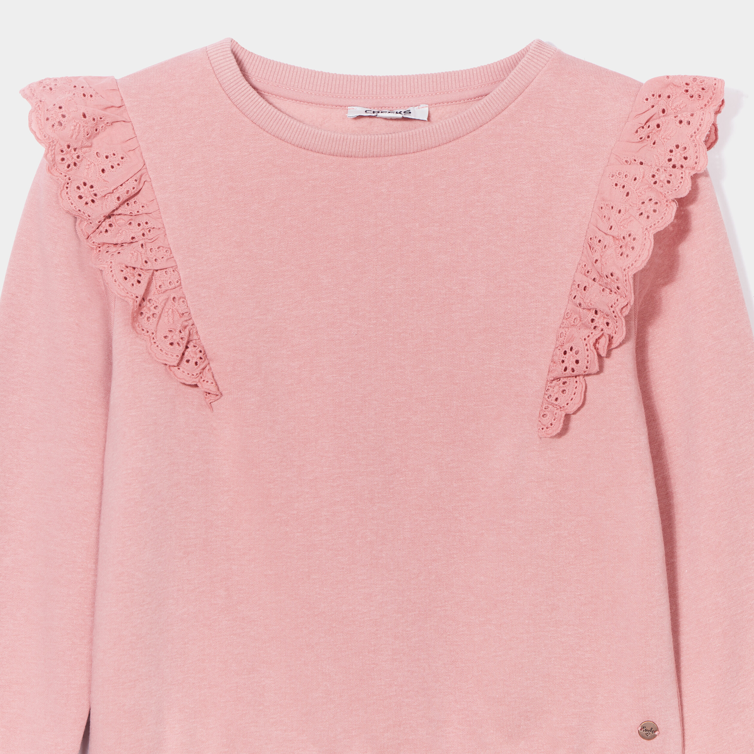 Sweat à volants broderie anglaise Creeks rose fille | La Halle