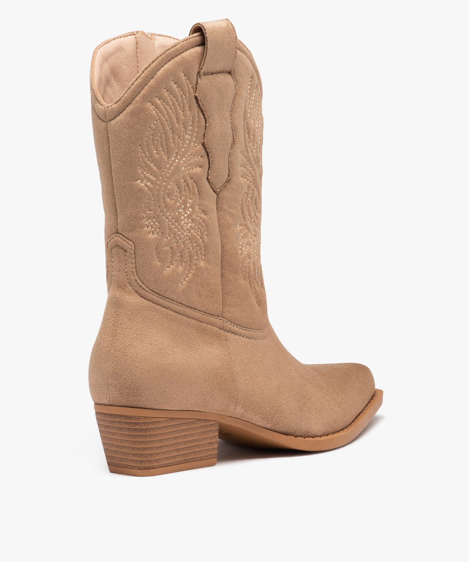 Bottes santiags à bout carré et broderies femme taupe | GEMO