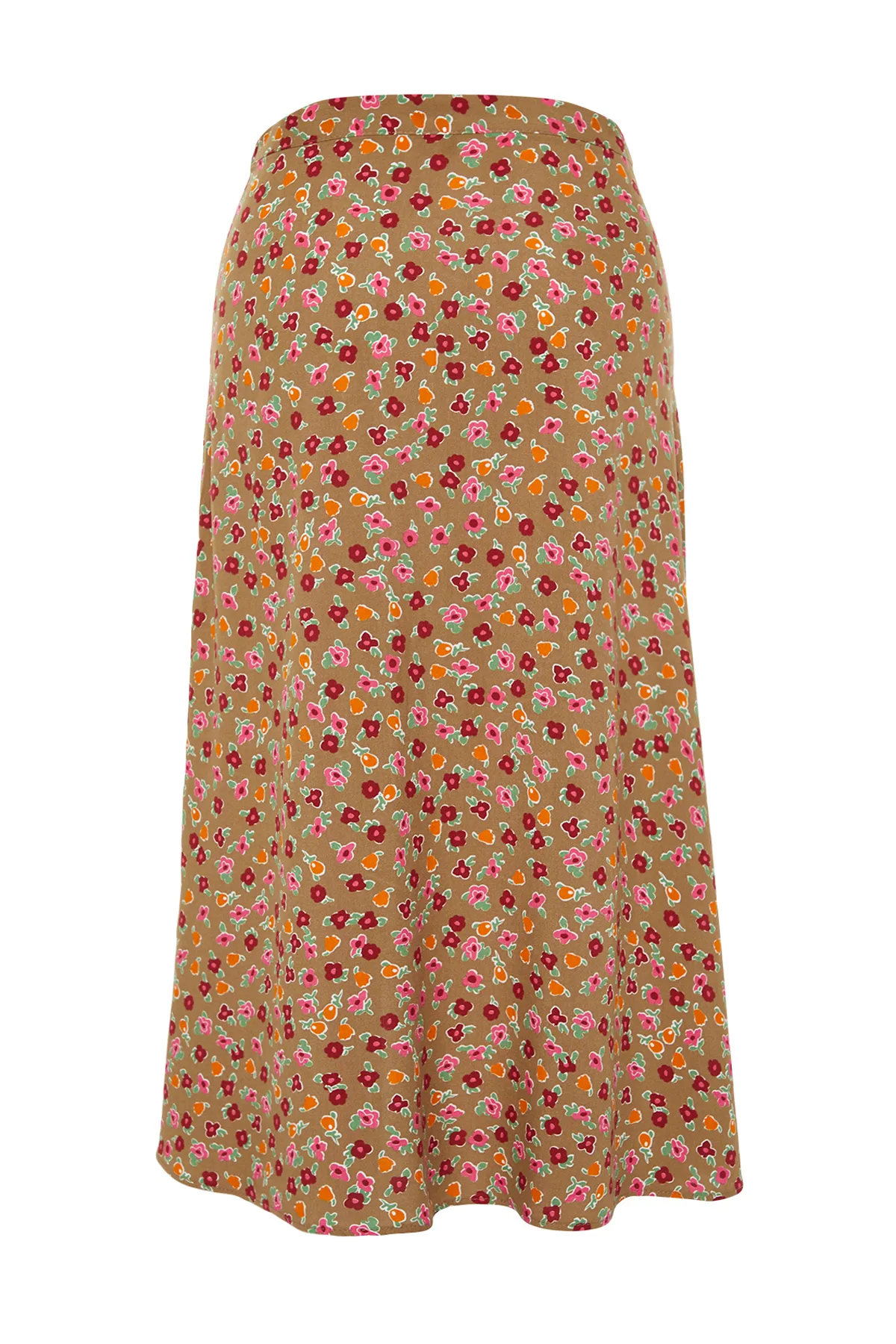 Trendyol Collection  Kamelfarbener gewebter Midirock aus Viskosestoff mit Schlitzdetail und Blumenmuster TWOSS20ET0230