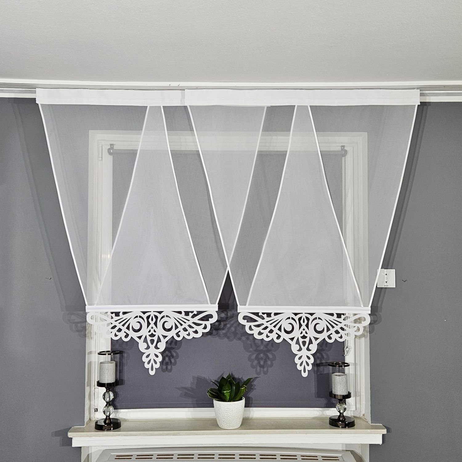 Schiebegardine 2er V Panel Voile Spitze, Gardinen by Justyna, Kräuselband (2 St), transparent, Voile, Modern, Panelgardine, Paneele, Fertiggardine, Fensterdeko, Scheibengardine