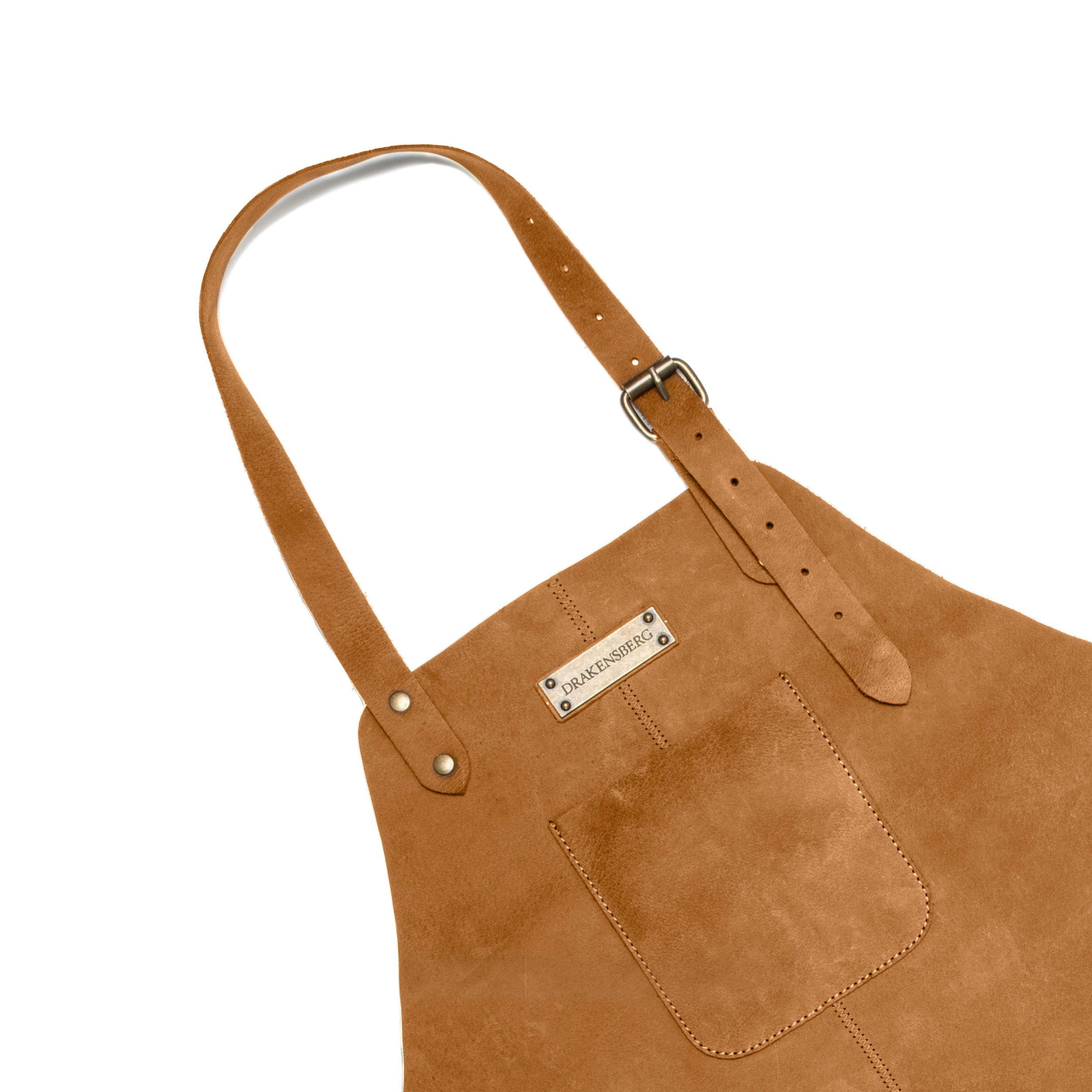 DRAKENSBERG Grillschürze Herren Bob Cognac-Braun, Premium Leder Koch- und Grillschürze für Männer, strapazierfähig