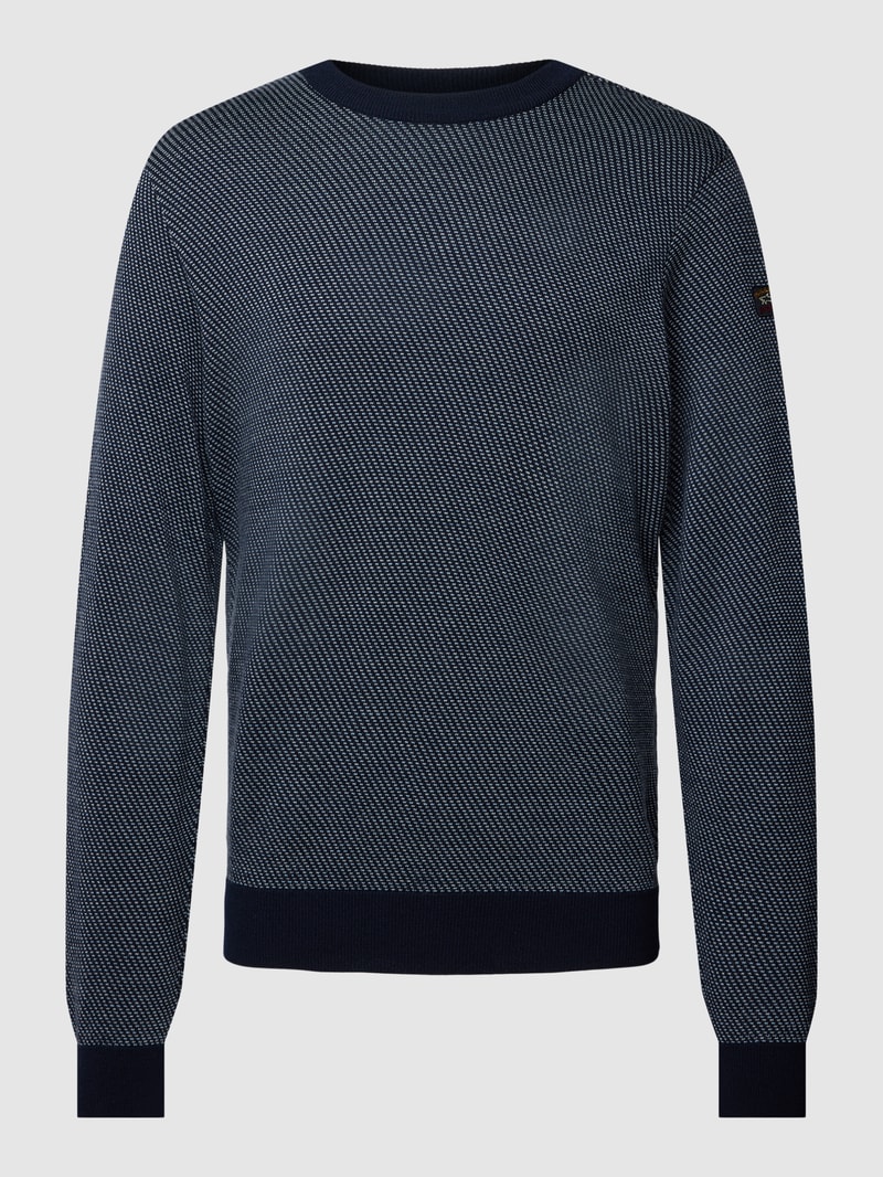 Strickpullover aus Lanawolle mit Label-Patch in marineblau