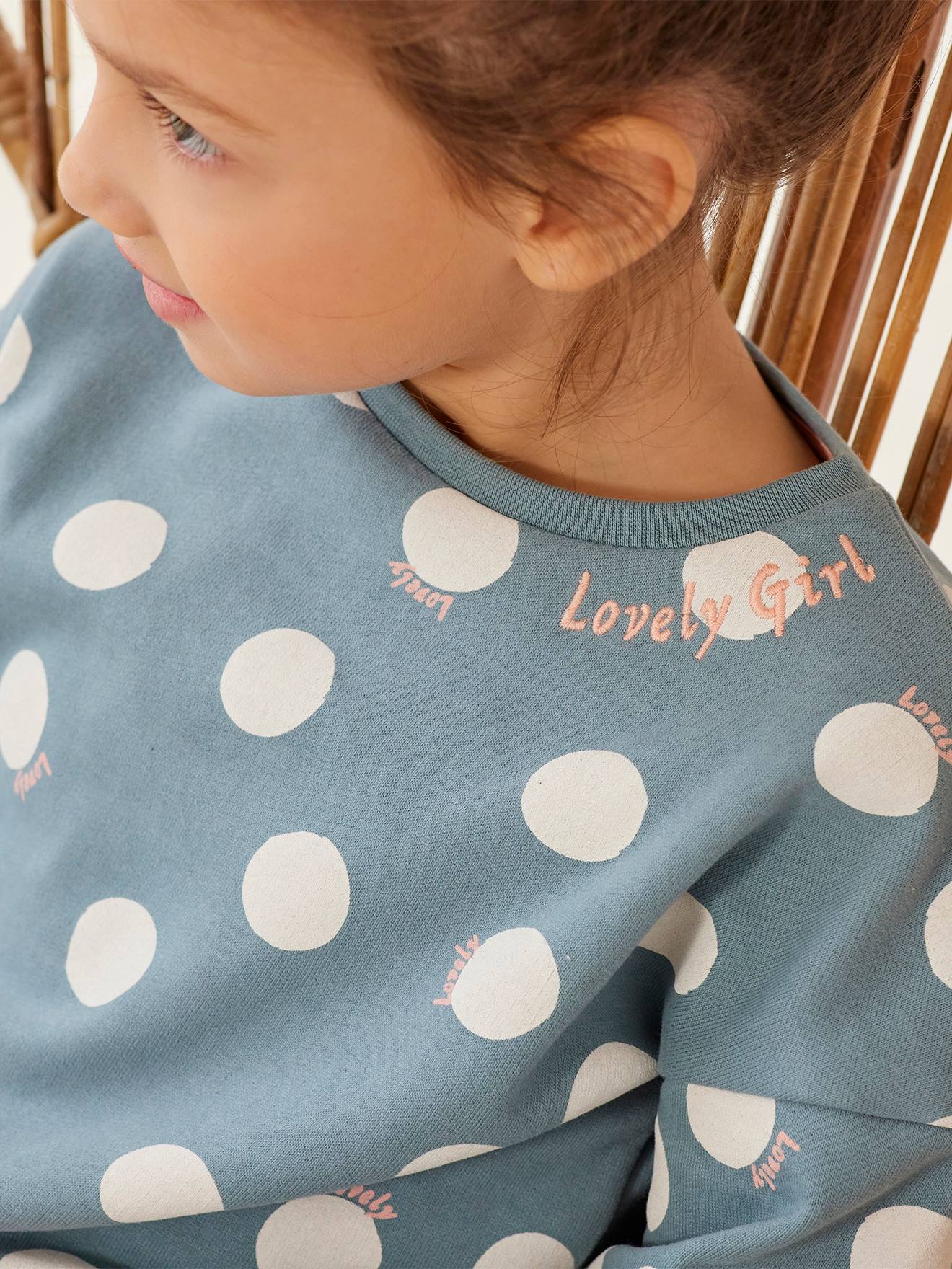 Sweat motifs fantaisie fille bleu clair imprimé