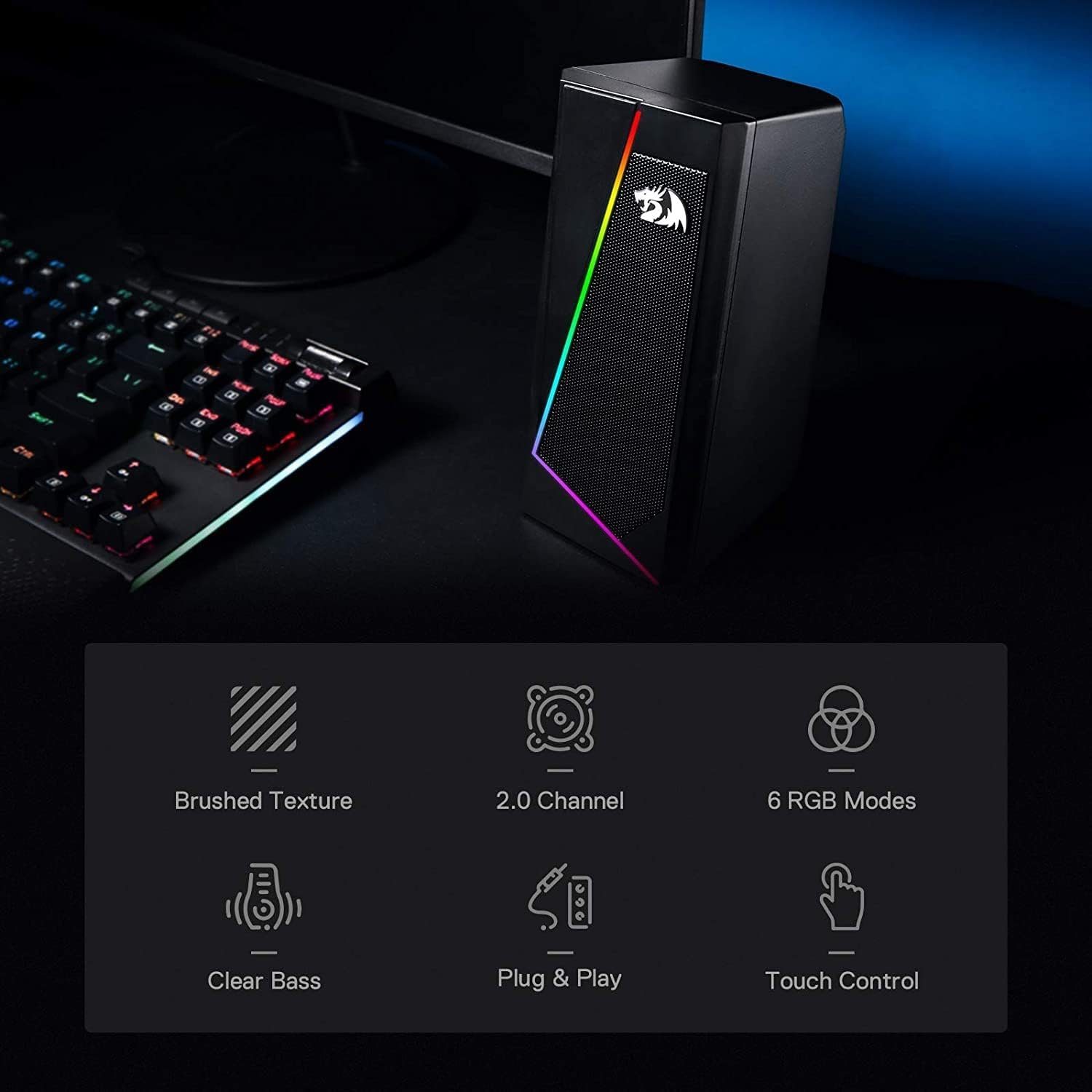 Redragon Redragon GS520 RGB Lautsprecher Mit 6 farbigen LED-Modi 2.0 Gaming-Lautsprecher (6 W, 6 Modi LED Beleuchtung)