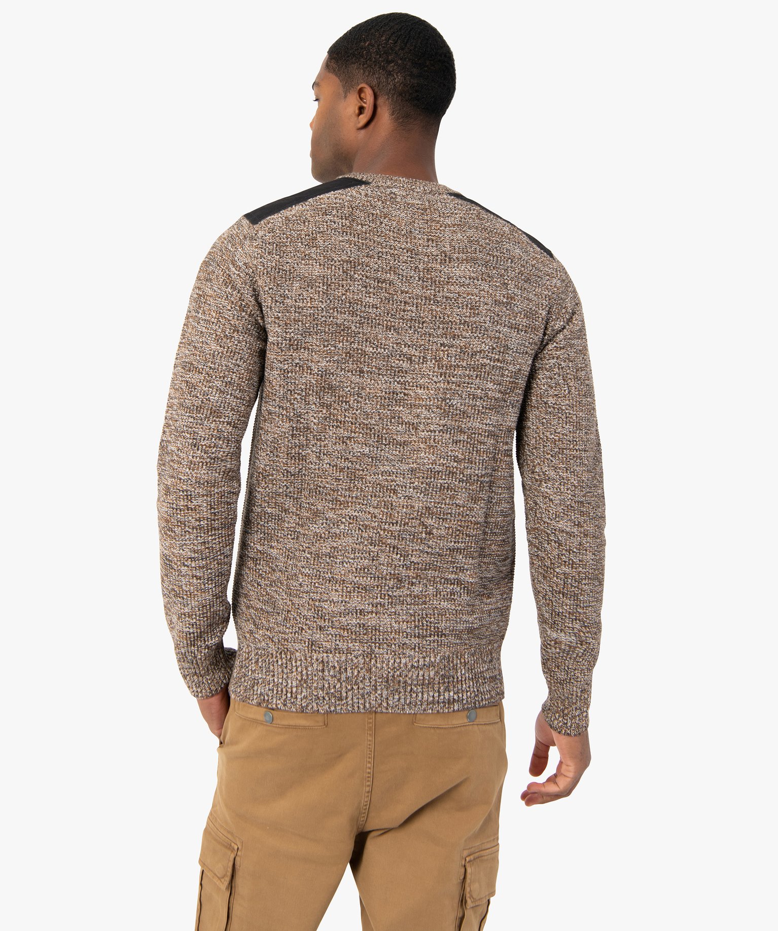 Pull homme en maille fantaisie avec patchs aux épaules | GEMO