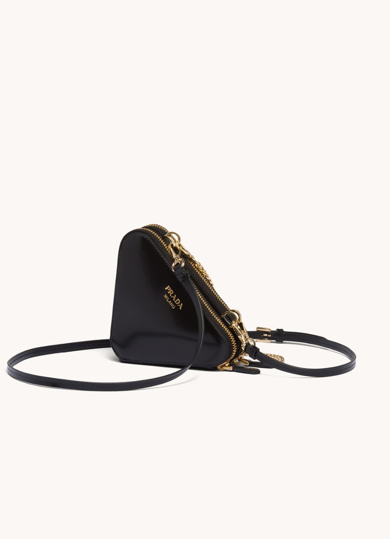 Prada Triangular mini crossbody bag with leather details and sequins