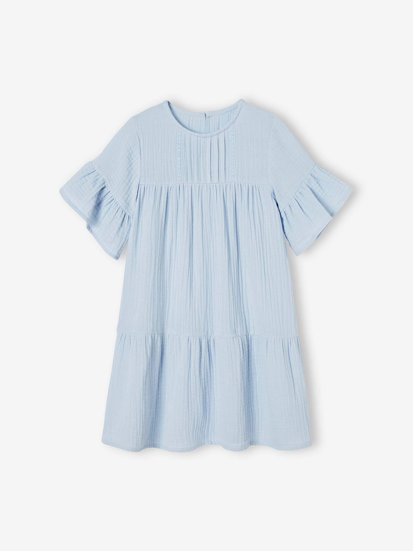Vertbaudet Mädchen Festkleid aus Musselin - hellblau